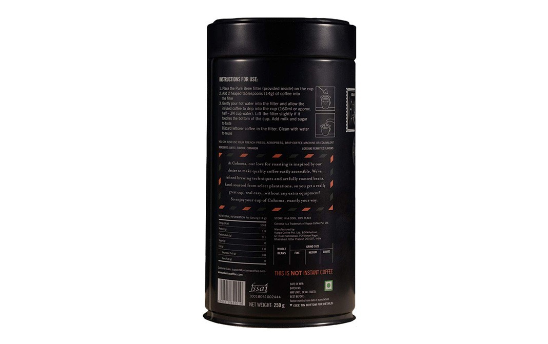 Cohoma Roasted Coffee, Cinnamon Hazelnut   Container  250 grams